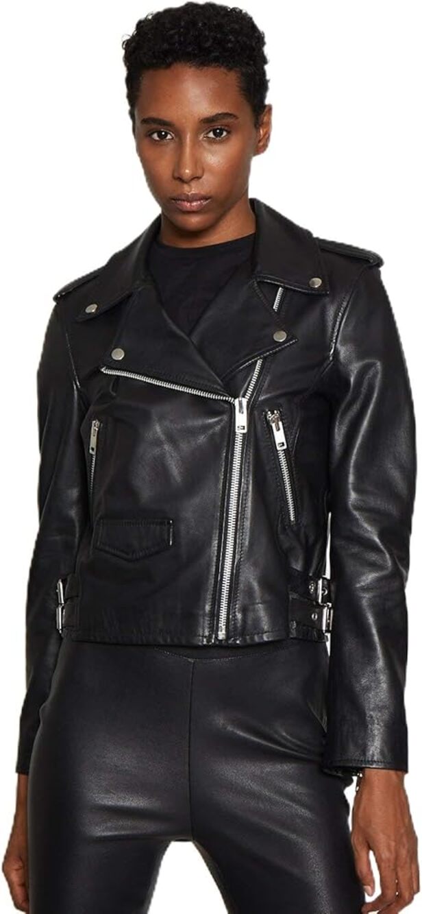 New Walter Baker Liz Lamb Leather Moto Jacket Zipper Short Black Size S